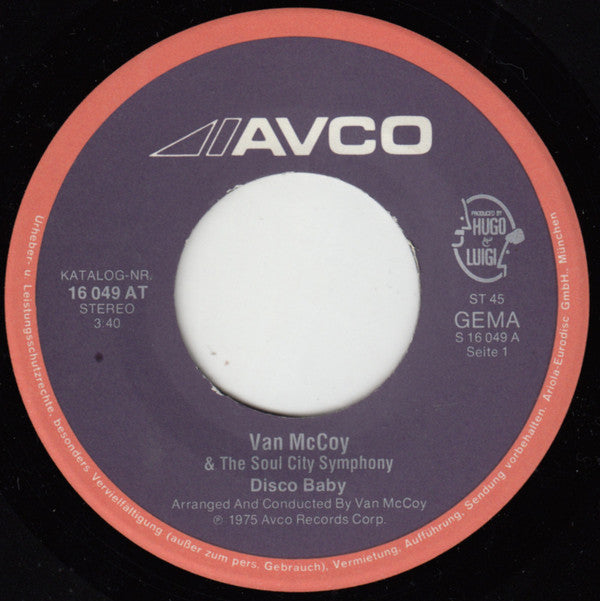 Van McCoy & The Soul City Symphony : Disco Baby / The Hustle (7", Single)