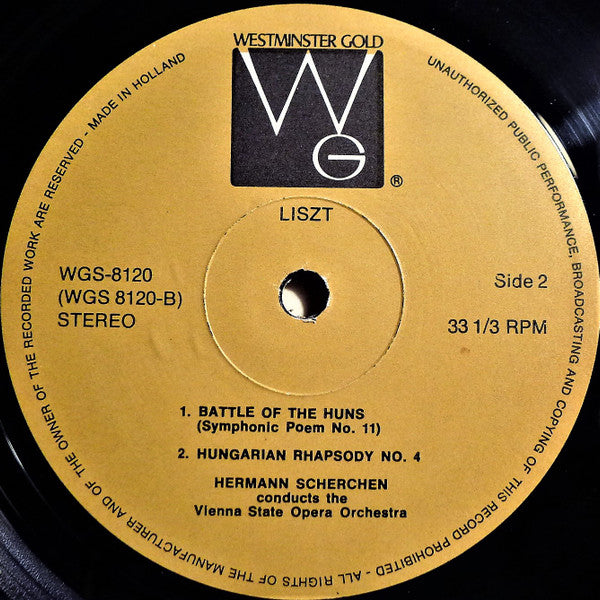 Franz Liszt - Hermann Scherchen, Orchester Der Wiener Staatsoper : Hungarian Rhapsodies 1 • 4 • 5 / Symphonic Poem No.11•Battle Of The Huns (LP, Album)