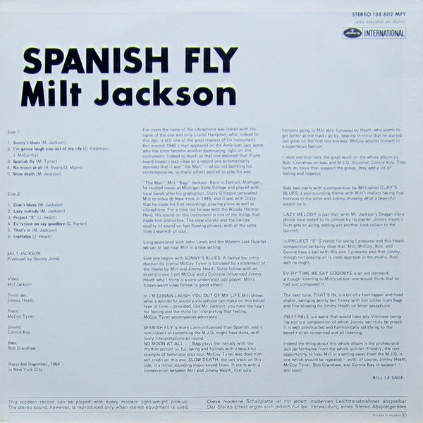 Milt Jackson : Spanish Fly (LP, Album, RE)