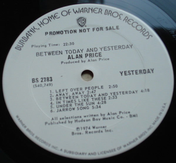 Alan Price : Between Today And Yesterday (LP, Album, Promo)