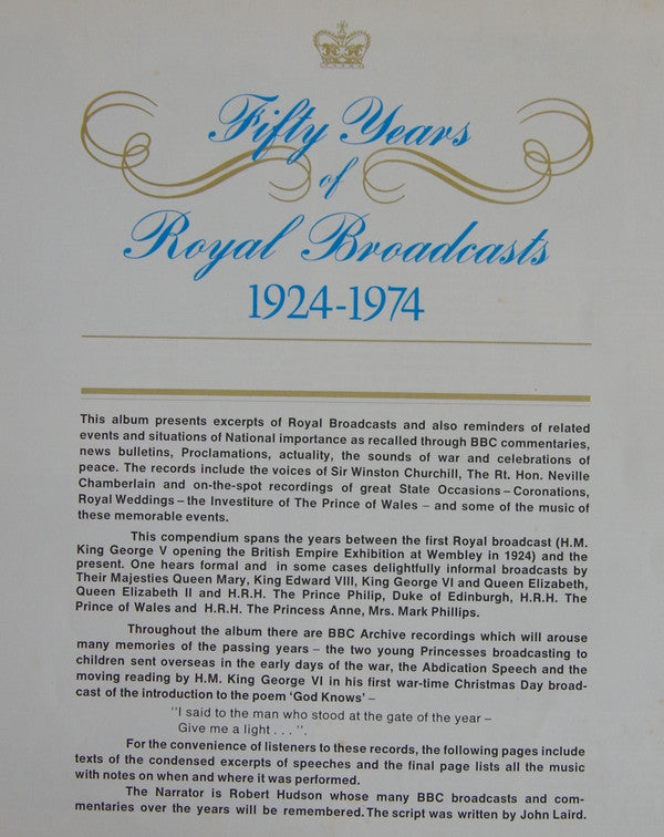 Various : Fifty Years Of Royal Broadcasts, 1924-1974 (2xLP, Comp, Mono)
