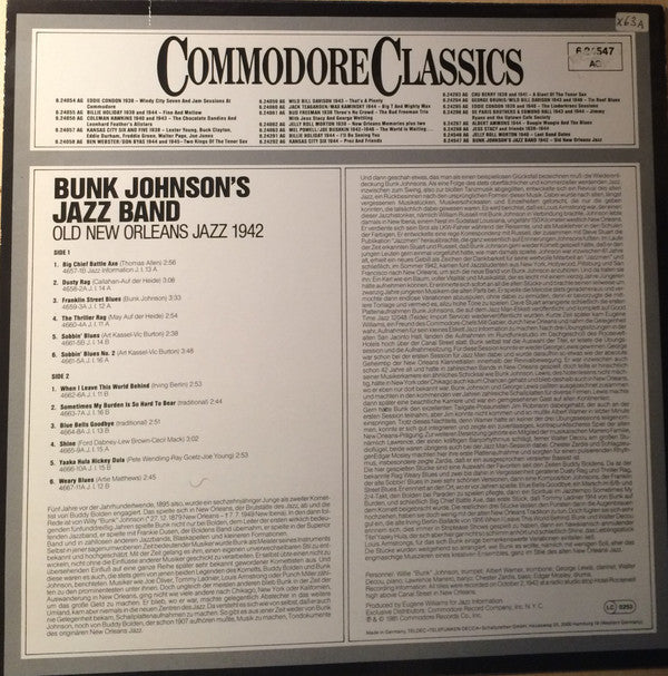 Bunk Johnson And His New Orleans Band : —1942— Old New Orleans Jazz (LP, Album, Mono)