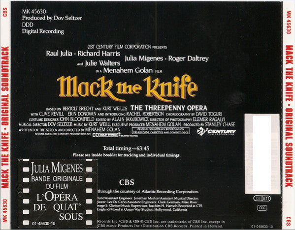 Kurt Weill, Bertolt Brecht : Mack The Knife (Original Soundtrack Recording) (CD, Album)