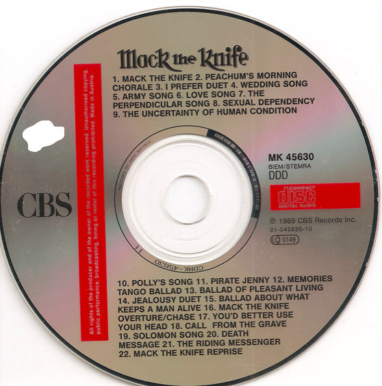 Kurt Weill, Bertolt Brecht : Mack The Knife (Original Soundtrack Recording) (CD, Album)