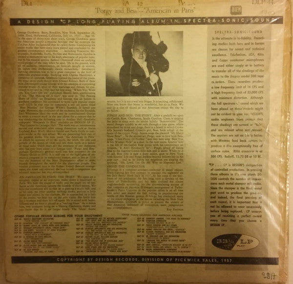 Al D'Artega Conducting The Royal Farnsworth Orchestra , Music Of George Gershwin Piano Soloist Suzanne Auber Arranged By Robert Russell Bennett : American In Paris / Porgy And Bess (LP, Album)