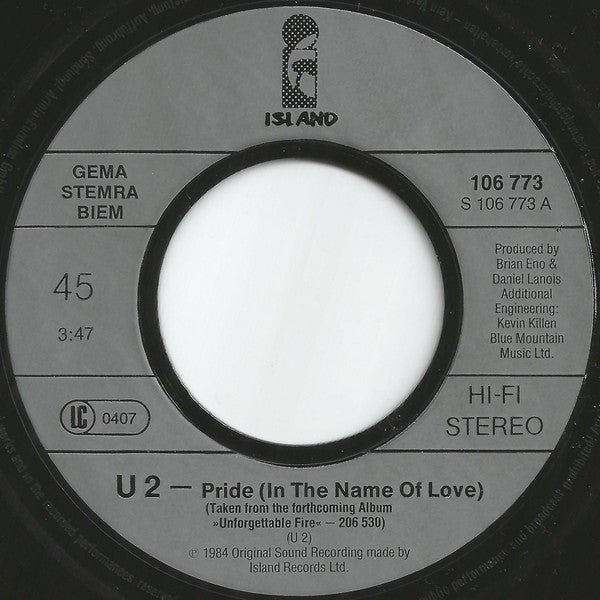 U2 : Pride (In The Name Of Love) (7", Single)