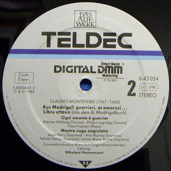 Claudio Monteverdi, Ann Murray • Trudeliese Schmidt • Felicity Palmer • Janet Perry • Werner Hollweg • Philip Langridge • Kurt Equiluz, Concentus Musicus Wien, Nikolaus Harnoncourt : Il Combattimento • Lamento Della Ninfa • Madrigali (LP)