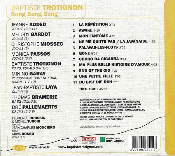 Baptiste Trotignon : Song Song Song (CD, Album)