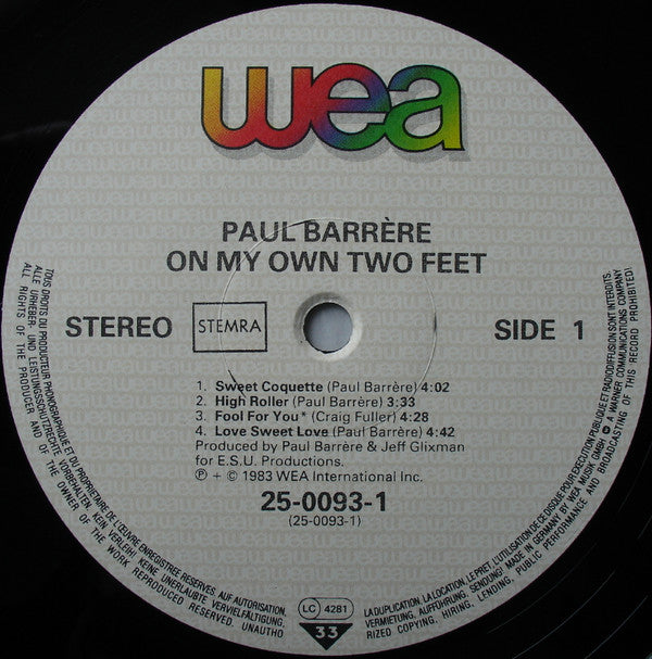 Paul Barrere : On My Own Two Feet (LP, Album)