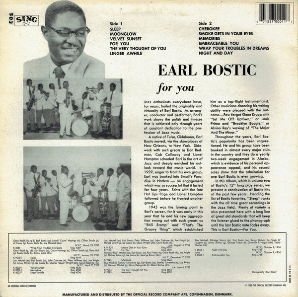 Earl Bostic : Bostic-For You (LP, Album, Mono)