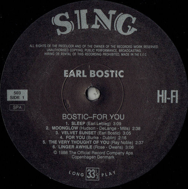 Earl Bostic : Bostic-For You (LP, Album, Mono)