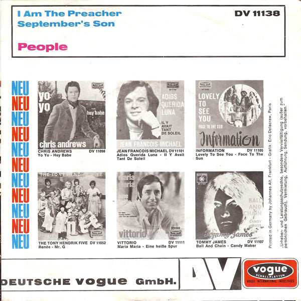 People (31) : I Am The Preacher / September's Son (7", Single)