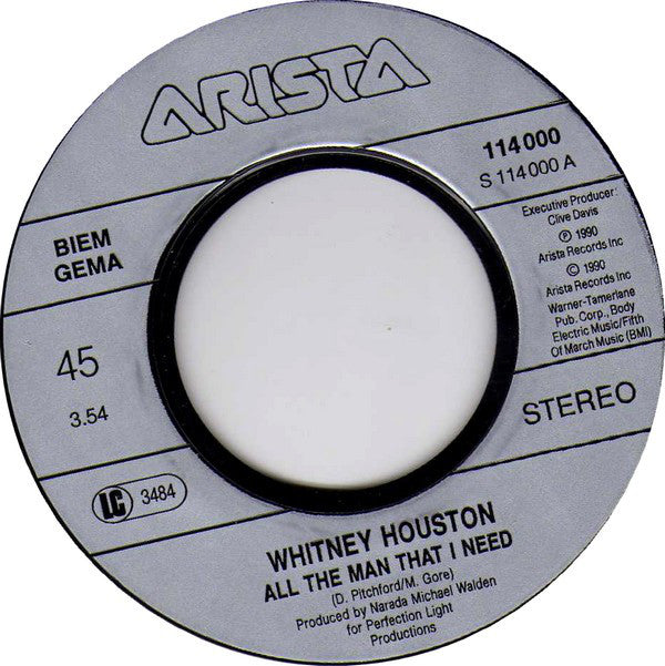 Whitney Houston : All The Man That I Need (7", Single)