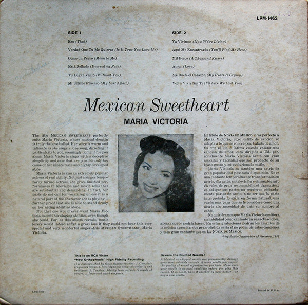 María Victoria : Mexican Sweetheart (LP, Album, Mono)