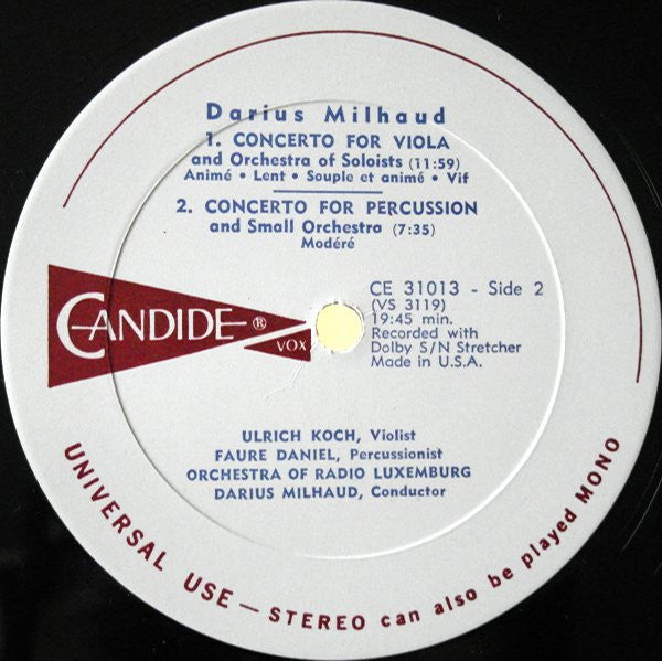 Milhaud* : Le Carnaval D'Aix / Concerto For Viola / Concerto For Percussion (LP)