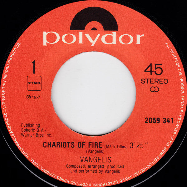 Vangelis : Chariots Of Fire (7", Single)