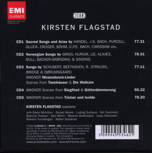 Georg Friedrich Händel • Johann Sebastian Bach • Henry Purcell • Franz Schubert • Ludwig van Beethoven • Edvard Grieg • Richard Wagner • Richard Strauss / Kirsten Flagstad : The Supreme Wagnerian Soprano (5xCD, Mono, RM + Box, Comp)