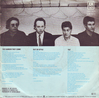 Joe Jackson Band : The Harder They Come / Out Of Style / Tilt (7", Single)