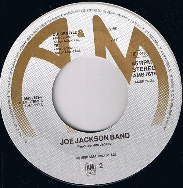 Joe Jackson Band : The Harder They Come / Out Of Style / Tilt (7", Single)