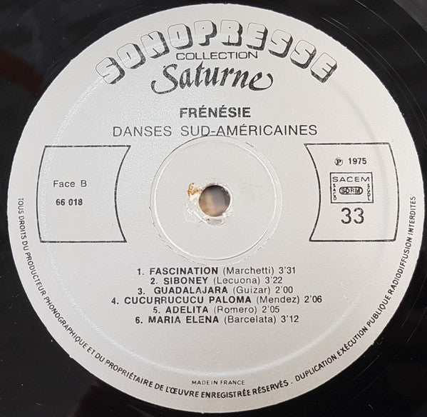 Los Demonios Y Su Orquesta : Frenesie Danses Sud Americaines (LP)