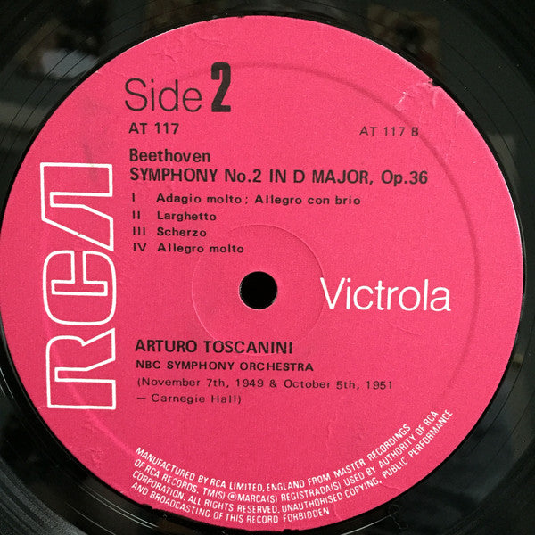 Ludwig van Beethoven, Arturo Toscanini, NBC Symphony Orchestra : Symphony No. 1 In C Major; Symphony No. 2 In D Major (LP, Mono)