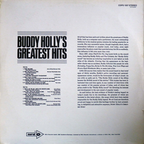 Buddy Holly : Buddy Holly's Greatest Hits (LP, Comp, RE)