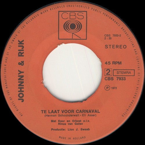 Johnny & Rijk : Jaapie, Jaapie (7", Single)