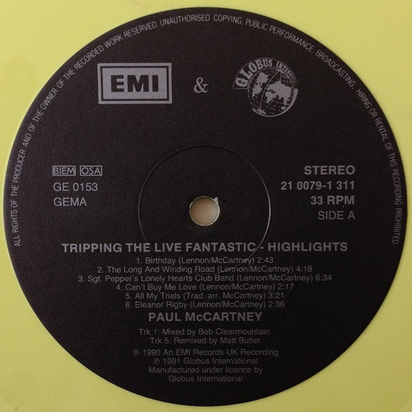 Paul McCartney : Tripping The Live Fantastic - Highlights! (LP, Album, Yel)