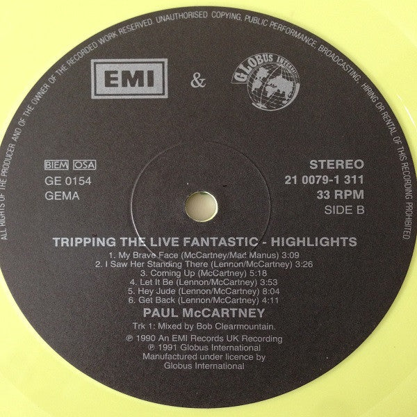 Paul McCartney : Tripping The Live Fantastic - Highlights! (LP, Album, Yel)