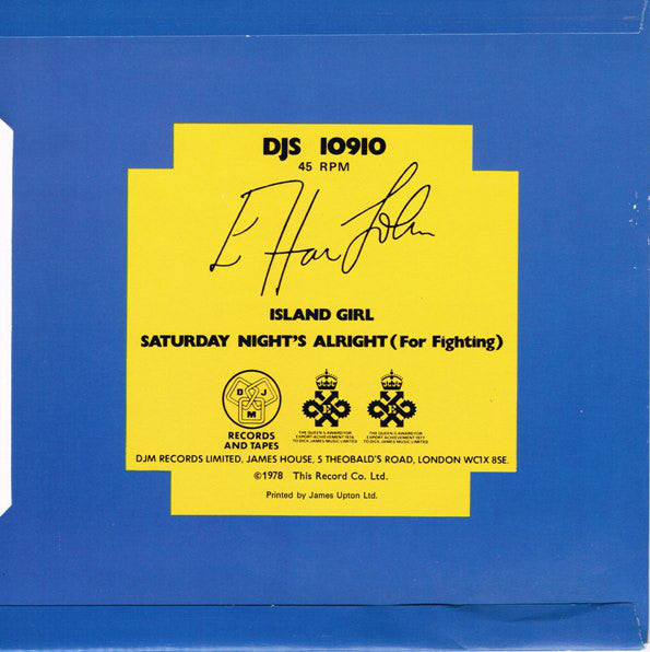 Elton John : Island Girl / Saturday Night's Alright (For Fighting) (7", Ltd)