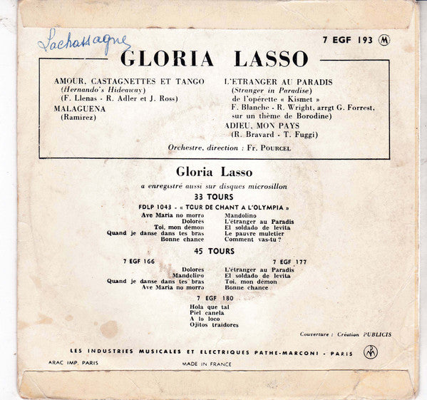 Gloria Lasso : Gloria Lasso 4 - Amour, Castagnettes Et Tango (7", EP)