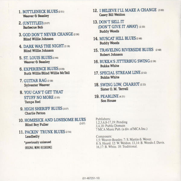 Various : The Slide Guitar (Bottles, Knives & Steel) (CD, Comp, Mono)