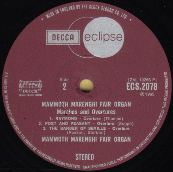 Mammoth Marenghi Fair Organ : Marches And Overtures (LP, RE)
