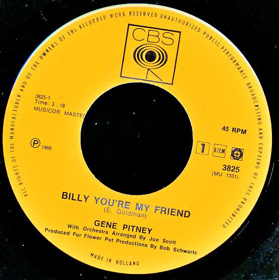 Gene Pitney : Billy You're My Friend / Lonely Drifter (7", Single)