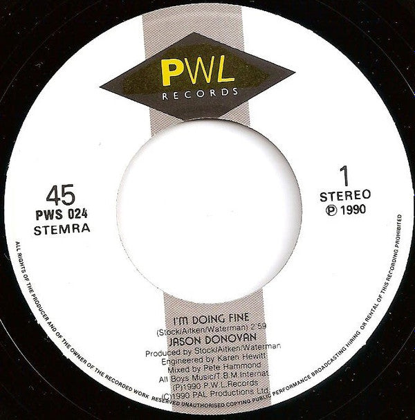 Jason Donovan : I'm Doing Fine (7")
