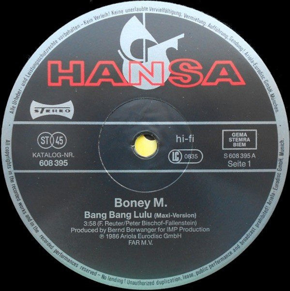 Boney M. : Bang Bang Lulu (Maxi-Version) (12", Maxi)