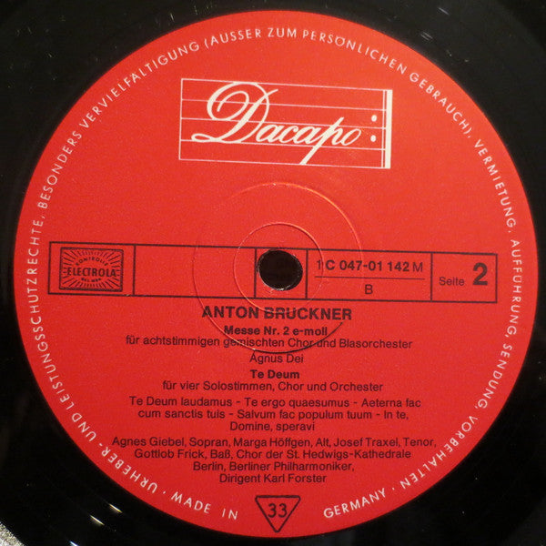 Anton Bruckner - Karl Forster, Berliner Philharmoniker : Messe Nr. 2 E-Moll Für Achtstimmigen Gemischten Chor Und Blasorchester - Te Deum Für Vier Solostimmen, Chor Und Orchester (LP)