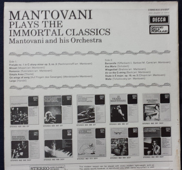 Mantovani And His Orchestra : Mantovani Plays The Immortal Classics (LP, Album)
