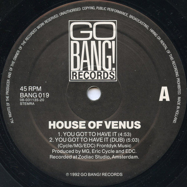 House Of Venus : You Got To Have It / Dish & Tell (Joey Beltram Remixes) (12")