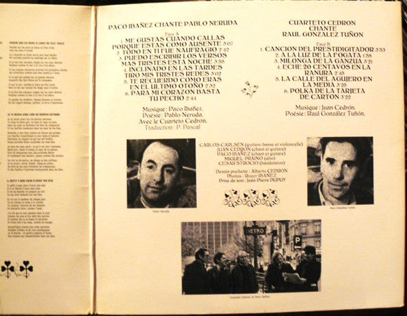 Paco Ibañez / Cuarteto Cedron : Paco Ibañez Chante Pablo Neruda - Cuarteto Cedron Chante Raul Gonzalez Tuñon (LP, Album, Tri)