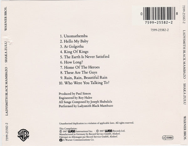 Ladysmith Black Mambazo : Shaka Zulu (CD, Album, RE)