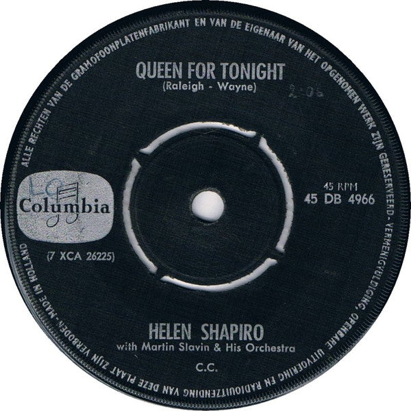 Helen Shapiro : Queen For Tonight (7", Single, RE)