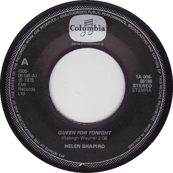 Helen Shapiro : Queen For Tonight / Walkin' Back To Happiness (7", Single, RE)