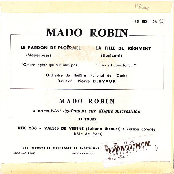 Mado Robin : Le Pardon De Ploërmel / La Fille Du Régiment (7", EP)