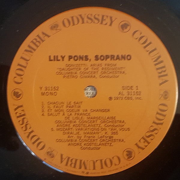 Lily Pons : Arias From Daughter Of The Regiment / Mozart Arias (LP, Comp, Mono)