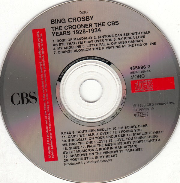 Bing Crosby : The Crooner (The CBS Years 1928-1934) (3xCD, Comp, Mono)