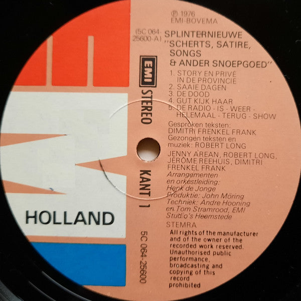 Jenny Arean, Robert Long, Jérôme Reehuis En Dimitri Frenkel Frank : Splinternieuwe "Scherts, Satire, Songs & Ander Snoepgoed" (LP, Album)