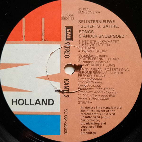 Jenny Arean, Robert Long, Jérôme Reehuis En Dimitri Frenkel Frank : Splinternieuwe "Scherts, Satire, Songs & Ander Snoepgoed" (LP, Album)