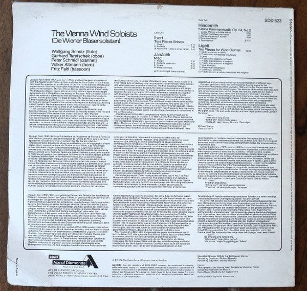 Paul Hindemith, Jacques Ibert, Leoš Janáček, György Ligeti, The Vienna Wind Soloists : The Vienna Wind Soloists (LP, Album)