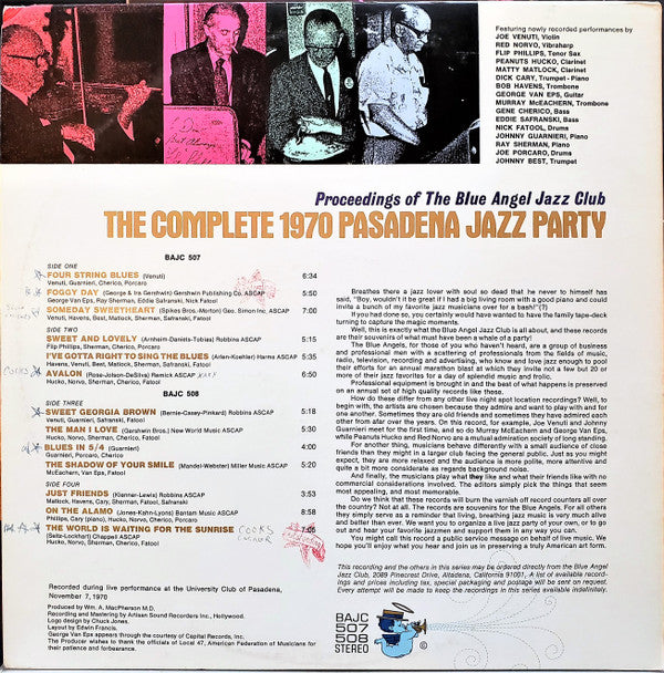 The Blue Angel Jazz Club : The Complete 1970 Pasadena Jazz Party (2xLP, Album, Blu)